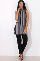Lorina Grey Striped Side Split Top