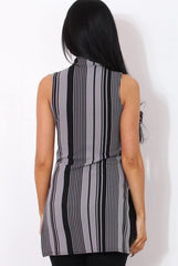 Lorina Grey Striped Side Split Top
