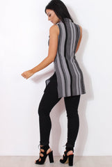 Lorina Grey Striped Side Split Top