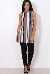 Lorina Pink Striped Side Split Top