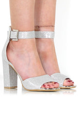Lornah Silver Glitter Strappy Heels