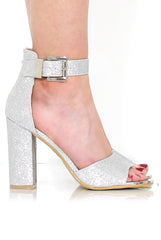 Lornah Silver Glitter Strappy Heels