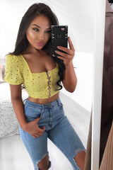 Yellow Floral Hook And Eye Puff Sleeve Crop Top - Libbie