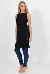 Black Crotchet Side Split Top - Lottie