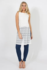 White Crotchet Side Split Top - Lottie