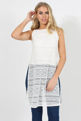 White Crotchet Side Split Top - Lottie