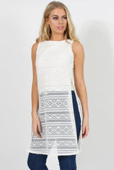 White Crotchet Side Split Top - Lottie