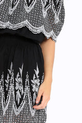 Black Embroidered Bardot Dress - Lottie
