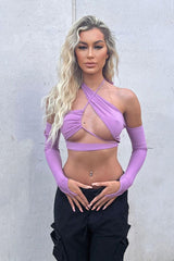 Lilac Halter Neck Cut Out Crop Top - Lottie