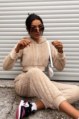 Stone Cropped Teddy Zip Up Hoodie - Cheryl