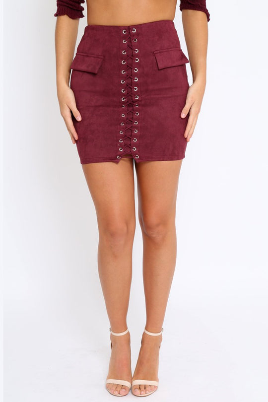 Purple Lace Up Suedette Mini Skirt - Lotty