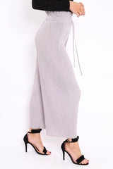 Grey Paper Bag Waist Wide Legged Pleated Trousers - Louise