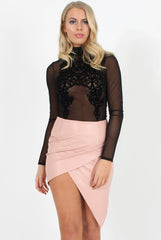 Black Flocked High Neck Bodysuit - Louisa