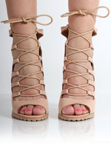 Louise Nude Lace Up Heels