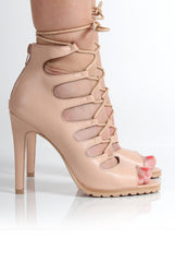 Louise Nude Lace Up Heels