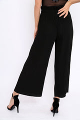 Black Paper Bag Waist Wide Legged Pleated Trousers - Louise