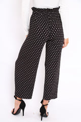 Black Polka Dot Paper Bag Waist Wide Legged Pleated Trousers - Louise
