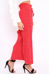 Red Polka Dot Paper Bag Waist Wide Legged Pleated Trousers - Louise