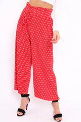 Red Polka Dot Paper Bag Waist Wide Legged Pleated Trousers - Louise