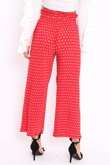 Red Polka Dot Paper Bag Waist Wide Legged Pleated Trousers - Louise
