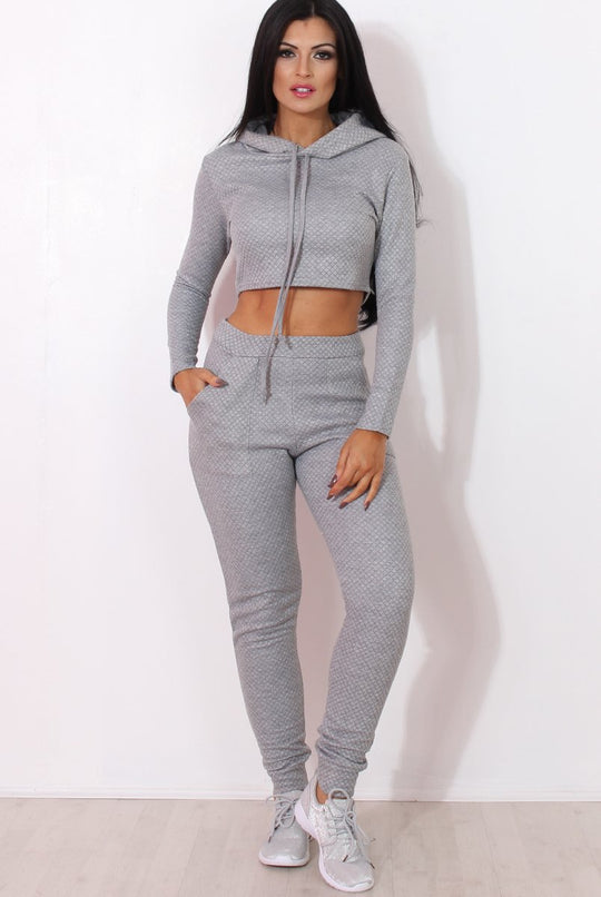 Fiona Grey Ribbed crop Loungewear set