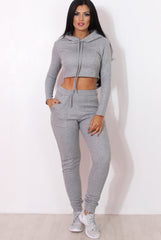 Fiona Grey Ribbed crop Loungewear set
