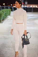 Stone Rib Crop Jumper Loungewear Set - Ayriana