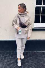 Beige Chunky Knit Roll Neck Loungewear Co-Ord - Imara