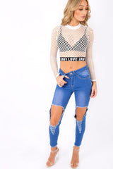 White Love Fishnet Mesh Crop Top - Dolli