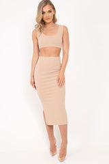 Nude Body Con Skirt And Crop Top Co-Ord - Loyola