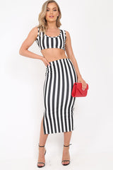 Black And White Stripe Body Con Skirt And Crop Top Co-Ord - Loyola