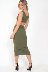 Khaki Bodycon Skirt And Crop Top Co-Ord - Loyola