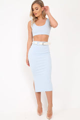 Blue Body Con Skirt And Crop Top Co-Ord - Loyola