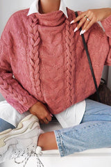 Mauve Cable Knit High Neck Oversized Jumper - Kiyla