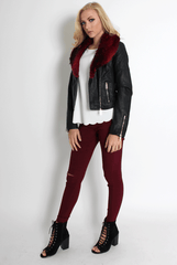 Paloma Faux Leather Red/Black Fur Jacket