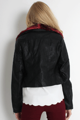 Paloma Faux Leather Red/Black Fur Jacket