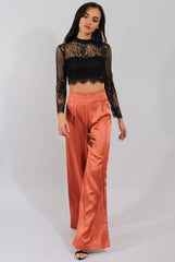 Black Lace High Neck Crop Top - Luanne