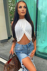 Ivory Slinky Halterneck Wrap Top - Giovanna