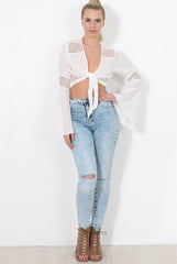 Luccie White Crochet Tie Front Top