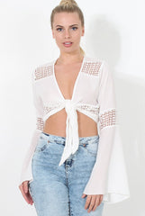 Luccie White Crochet Tie Front Top