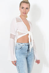 Luccie White Crochet Tie Front Top