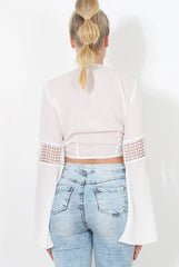 Luccie White Crochet Tie Front Top