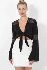 Luccie Black Crochet Tie Front Top