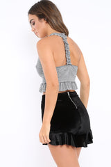 Gingham Frill Hem Racer Back Crop Top - Lucie