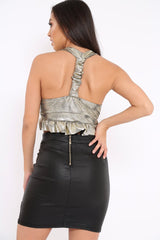 Gold Metallic Frill Hem Racer Back Crop Top - Lucie