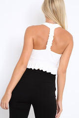 White Frill Hem Racer Back Crop Top - Lucie