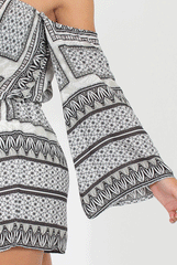 Grey Print Drawstring Bardot Playsuit - Lucinda