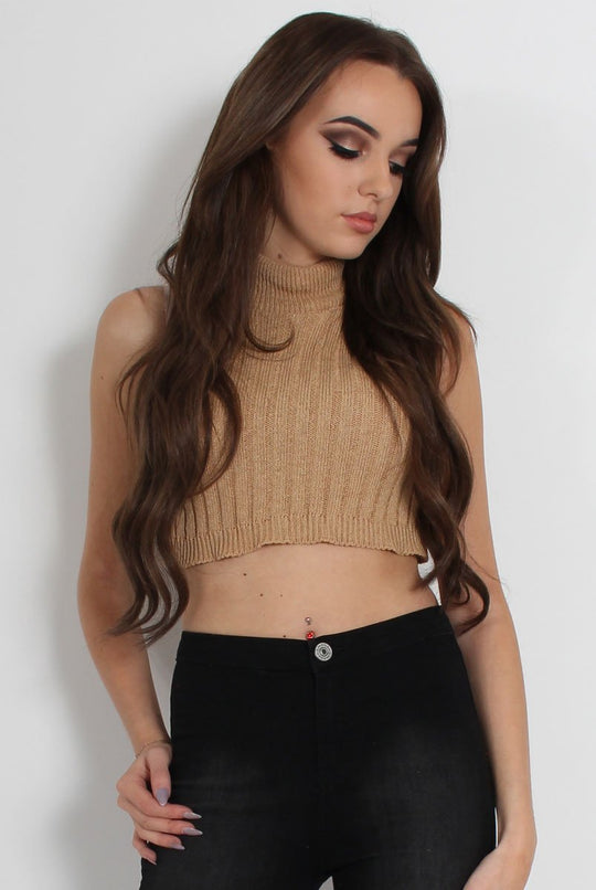 Lucy Beige Knitted High Neck Top