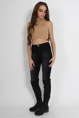 Lucy Beige Knitted High Neck Top