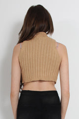 Lucy Beige Knitted High Neck Top